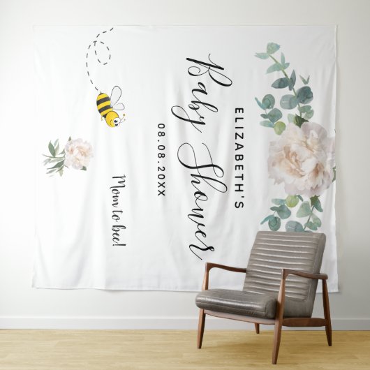 Babydusche eucalyptus weiße Blütenmutter zu Biene Wandteppich (Beispiel (Horizontal))