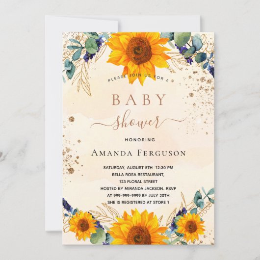 Babydusche Eukalyptus-Glitzer Einladung (Vorderseite)