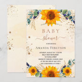 Babydusche Eukalyptus-Glitzer Einladung (Vorne/Hinten)