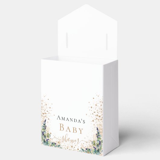 Babydusche Eukalyptus gold Glitzer Danke Geschenkschachtel (Geöffnet)