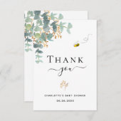 Babydusche Eukalyptus-Grün elegante niedliche Bien Dankeskarte (Vorne/Hinten)