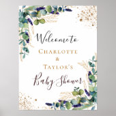 Babydusche Eukalyptus-Grünpaare Begrüßung Poster (Vorne)