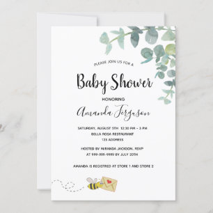 Babydusche Eukalyptus niedliche Biene Einladung