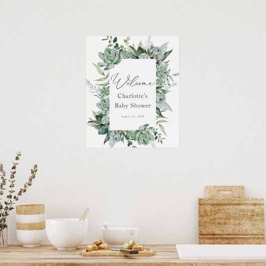 Babydusche Eukalyptus und Sukkulent Begrüßung Poster (Küche)