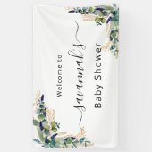 Babydusche Eukalyptusgrün, goldenes Monogramm Banner (Vertikal)