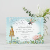 Babydusche Fairy Garden Bees Dragonfly Rose Art Einladung (Stehend Vorderseite)