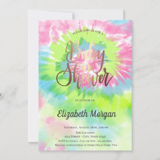 Babydusche farbenfrohe Gefärbte Krawatte Einladung (Vorderseite)