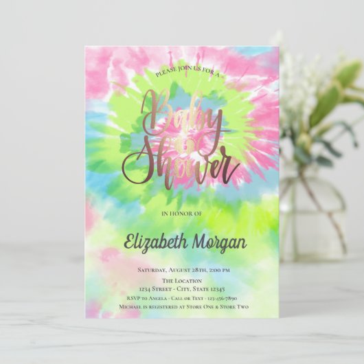 Babydusche farbenfrohe Gefärbte Krawatte Einladung (Stehend Vorderseite)