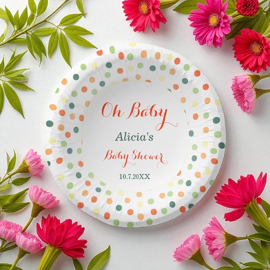 Babydusche farbenfrohe Punkte Regenbogen Pappteller