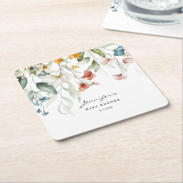 Babydusche, farbenfrohe Stillleben, Blumentropfen, Rechteckiger Pappuntersetzer