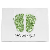 Babydusche Feet Es ist ein Junge Mädchen grün weiß Große Geschenktüte (Vorderseite)