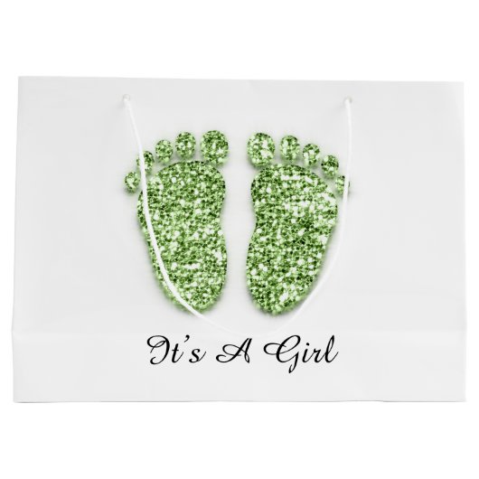 Babydusche Feet Es ist ein Junge Mädchen grün weiß Große Geschenktüte (Rückseite)