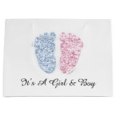 Babydusche Feet Es ist ein Junge Mädchen Pink Blue Große Geschenktüte (Vorderseite)