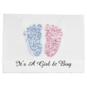Babydusche Feet Es ist ein Junge Mädchen Pink Blue Große Geschenktüte (Rückseite)
