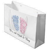 Babydusche Feet Es ist ein Junge Mädchen Pink Blue Große Geschenktüte (Vorderseite Schrägansicht)