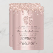 Babydusche Feet Glitzer Rosa Tropfen Foto Boy Girl Einladung (Vorne/Hinten)