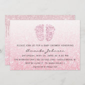 Babydusche Feet Glitzer Rose Rosa Tropfen OmbreGir Einladung (Vorne/Hinten)