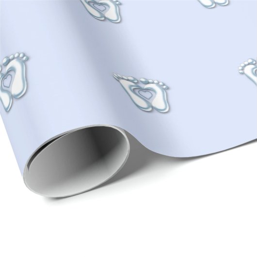 Babydusche Feet Heart Blue Pastel Geschenkpapier (Rolleneckpunkt)