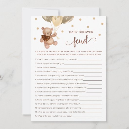 Babydusche Feud Game Teddy Bear Card Einladung (Vorderseite)