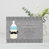 Babydusche Flasche & Schnurrbart Moderne Einladung (Stehend Vorderseite)