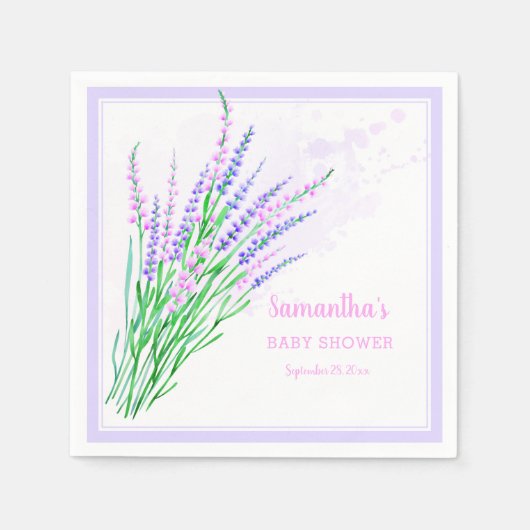 Babydusche Floral Lavender Bouquet Wasserfarbe Serviette (Vorderseite)