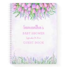 Babydusche Floral Lavender Pink Tulips Gästebuch
