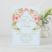 Babydusche Floral Wappen Regency Bow Pink Blau Einladung (Stehend Vorderseite)