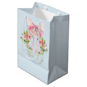Babydusche Floral Wappen Regency Bow Pink Blau Mittlere Geschenktüte (Vorderseite Schrägansicht)