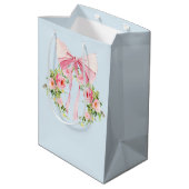 Babydusche Floral Wappen Regency Bow Pink Blau Mittlere Geschenktüte (Rückseite Schrägansicht)