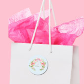 Babydusche Floral Wappen Regency Bow Pink Blau Runder Aufkleber