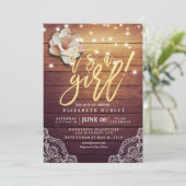 Babydusche florale Strudelleuchten Rustikale Holzs Einladung (Stehend Vorderseite)