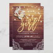 Babydusche florale Strudelleuchten Rustikale Holzs Einladung (Vorne/Hinten)