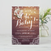Babydusche florale Strudelleuchten Rustikale Holzs Einladung (Stehend Vorderseite)