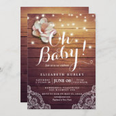 Babydusche florale Strudelleuchten Rustikale Holzs Einladung (Vorne/Hinten)