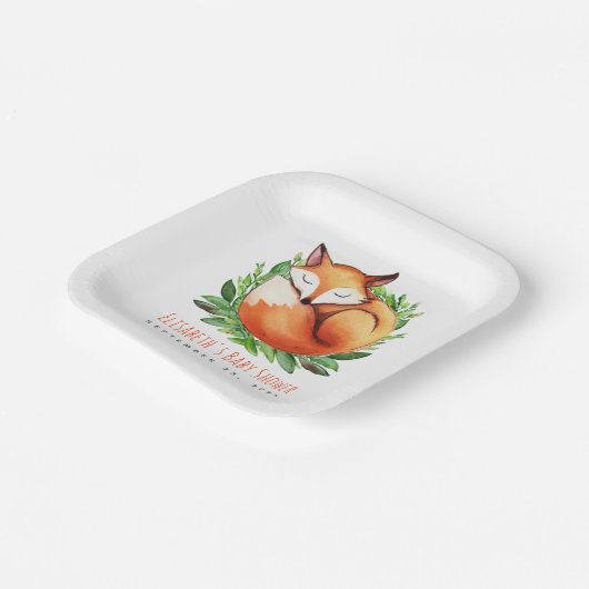Babydusche Fox Schlafen Niedliches Woodland Wasser Pappteller (Gewinkelt)