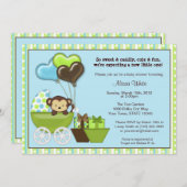 Babydusche für Affen Einladung BLAUE GRÜNE (Vorne/Hinten)