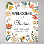 Babydusche für botanische Wildblume Begrüßung Poster (Vorne)