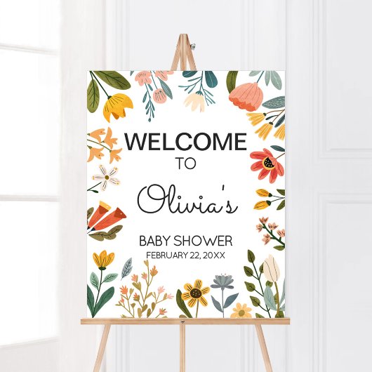 Babydusche für botanische Wildblume Begrüßung Poster