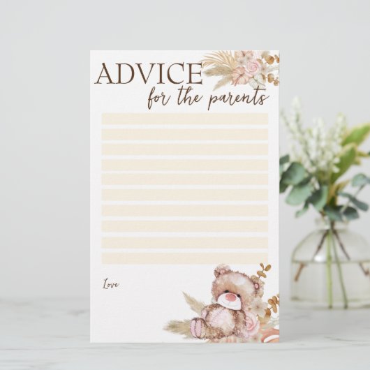 Babydusche für den Teddybär der Eltern Briefpapier (Stehend Vorderseite)