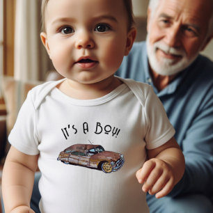 Babydusche für einen Jungen mit alter Autoabbild a Baby Strampler