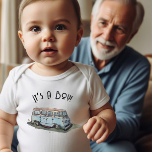 Babydusche für einen Jungen mit antikem Van-Image Baby Strampler