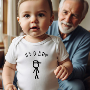 Babydusche für einen Jungen, Strichmännchen eines Baby Strampler