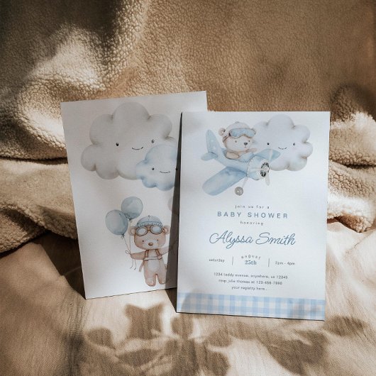 Babydusche für Flugzeuge und Teddy Bear Einladung