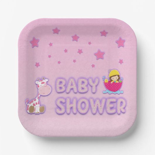 Babydusche für Girl Stars Giraffe Teacup Pappteller (Vorderseite)