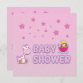 Babydusche für Girl Stars und Giraffen Einladung (Vorne/Hinten)