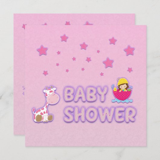 Babydusche für Girl Stars und Giraffen Einladung (Vorne/Hinten)