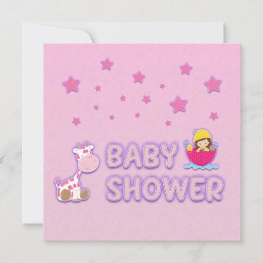 Babydusche für Girl Stars und Giraffen Einladung (Vorderseite)
