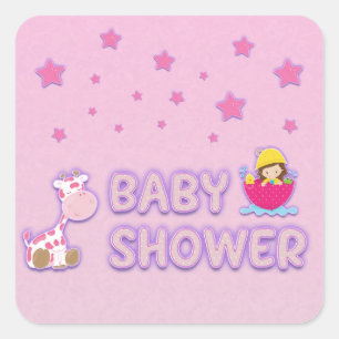 Babydusche für Girl Stars und Giraffen Quadratischer Aufkleber