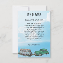 Babydusche für Junge, Van und Limousine Dankeskarte