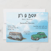 Babydusche für Junge, Van und Limousine Einladung (Vorderseite)